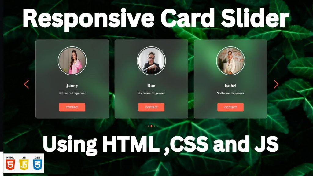 Create Responsive Card Slider Using html css and javascript